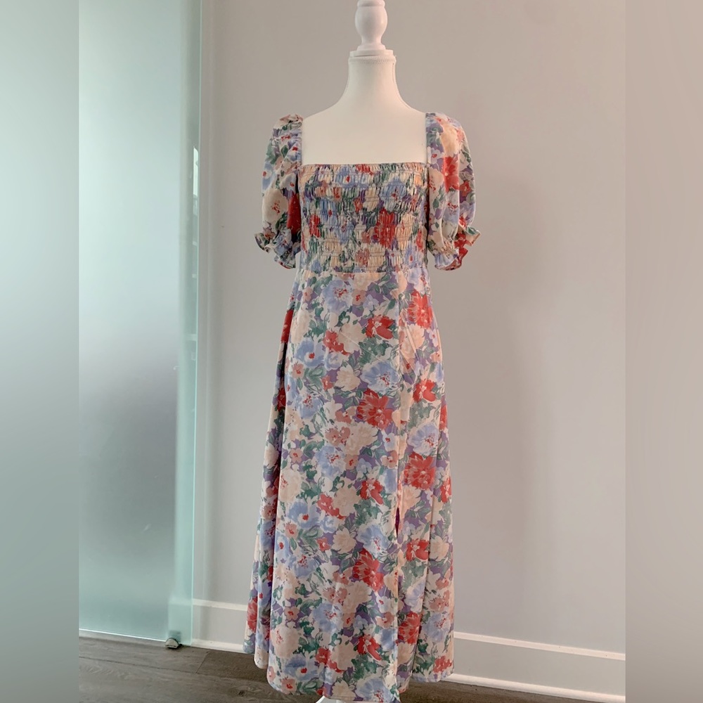 ASTR The Label Lilac Lavender Floral Maxi Midi Puff Sleeves Dress Sz M